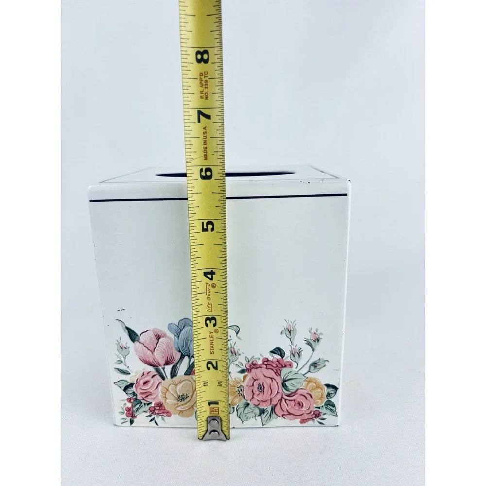 Andre Richard Floral Flowers Square Metal Tissue Box Vintage Retro Cottagecore
